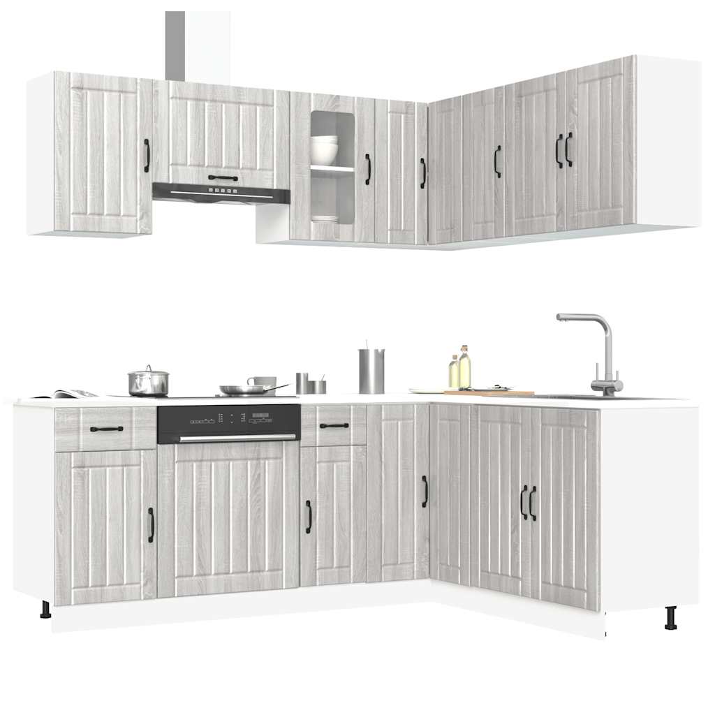 11-delige Keukenkastenset Kalmar bewerkt hout grijs sonomaeiken is nu te koop bij PeponiXL, paradijselijk wonen!