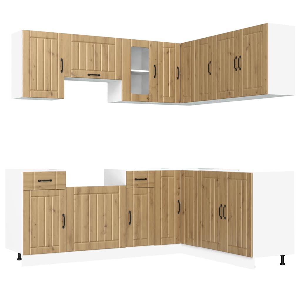 11-delige Keukenkastenset Kalmar bewerkt hout artisanaal eiken is nu te koop bij PeponiXL, paradijselijk wonen!