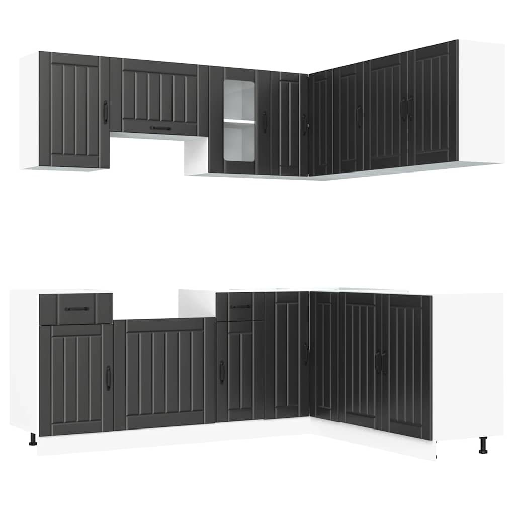 11-delige Keukenkastenset Lucca bewerkt hout zwart is nu te koop bij PeponiXL, paradijselijk wonen!