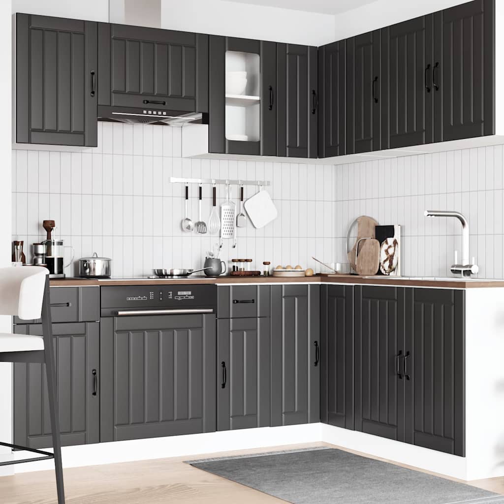 11-delige Keukenkastenset Lucca bewerkt hout zwart is nu te koop bij PeponiXL, paradijselijk wonen!