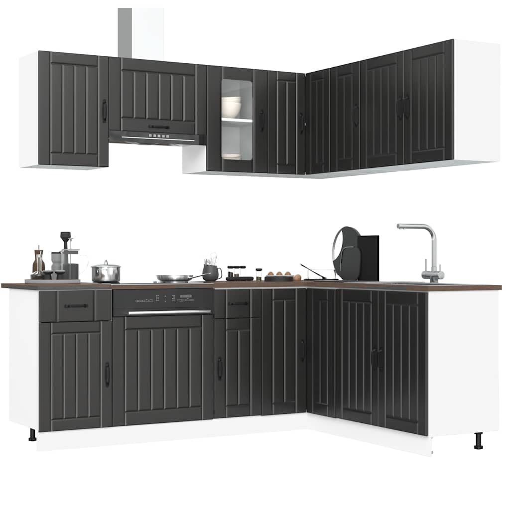 11-delige Keukenkastenset Lucca bewerkt hout zwart is nu te koop bij PeponiXL, paradijselijk wonen!