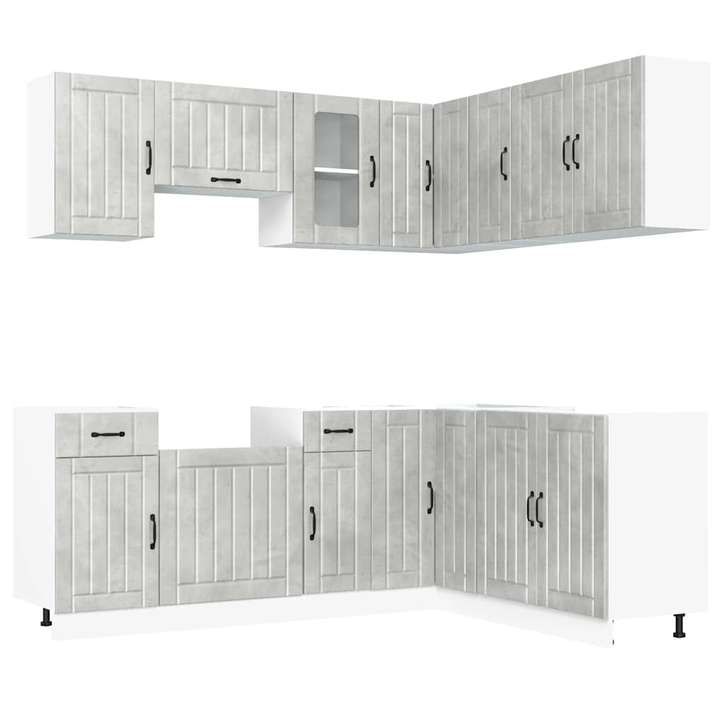 11-delige Keukenkastenset Lucca bewerkt hout betongrijs is nu te koop bij PeponiXL, paradijselijk wonen!