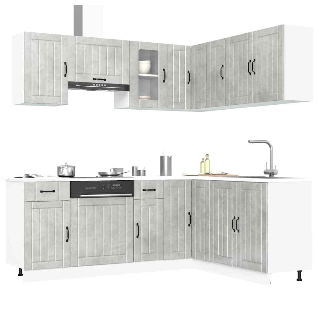 11-delige Keukenkastenset Lucca bewerkt hout betongrijs is nu te koop bij PeponiXL, paradijselijk wonen!