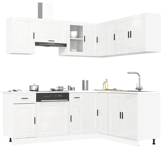 11-delige Keukenkastenset Porto bewerkt hout glanzend wit is nu te koop bij PeponiXL, paradijselijk wonen!
