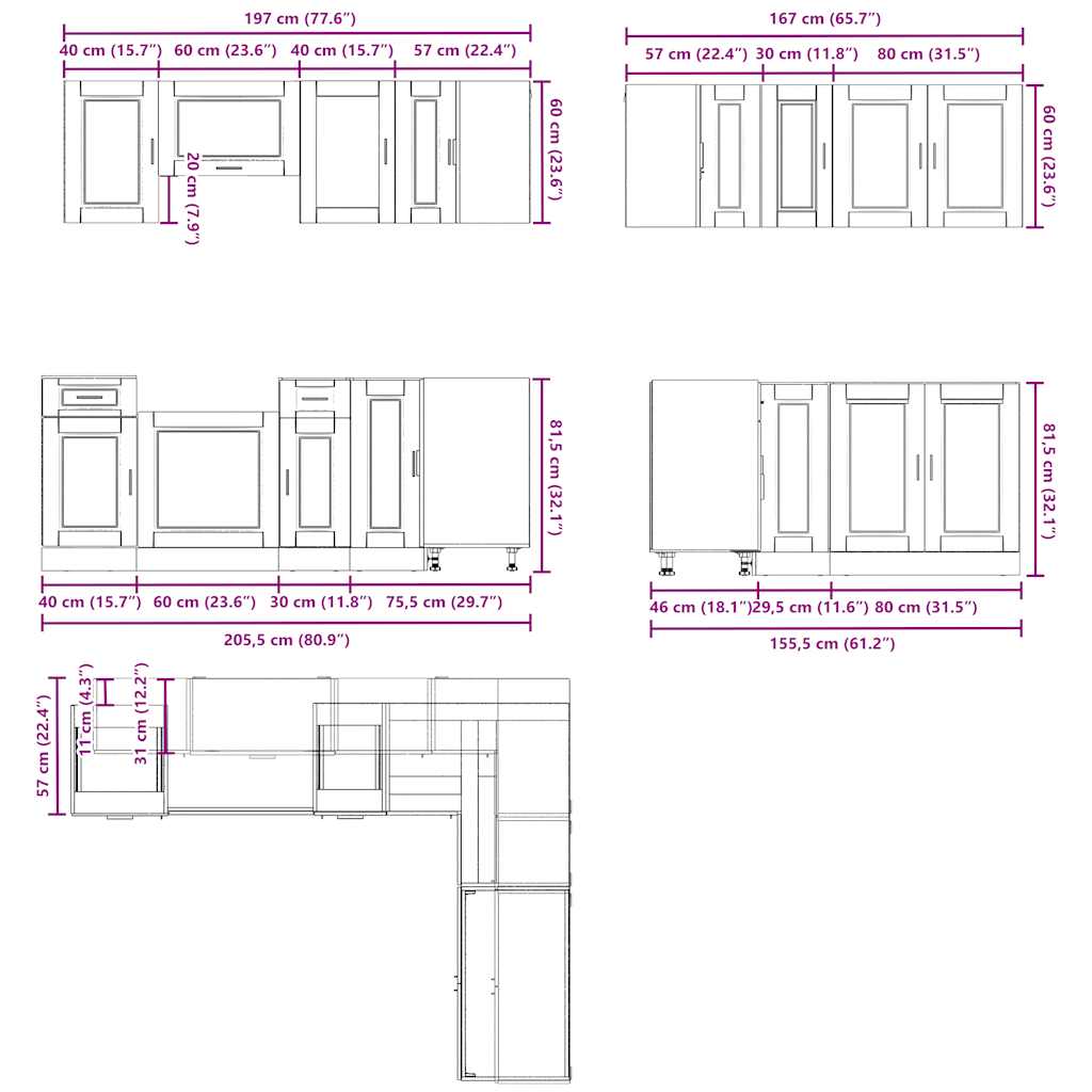11-delige Keukenkastenset Porto bewerkt hout sonoma eikenkleur is nu te koop bij PeponiXL, paradijselijk wonen!