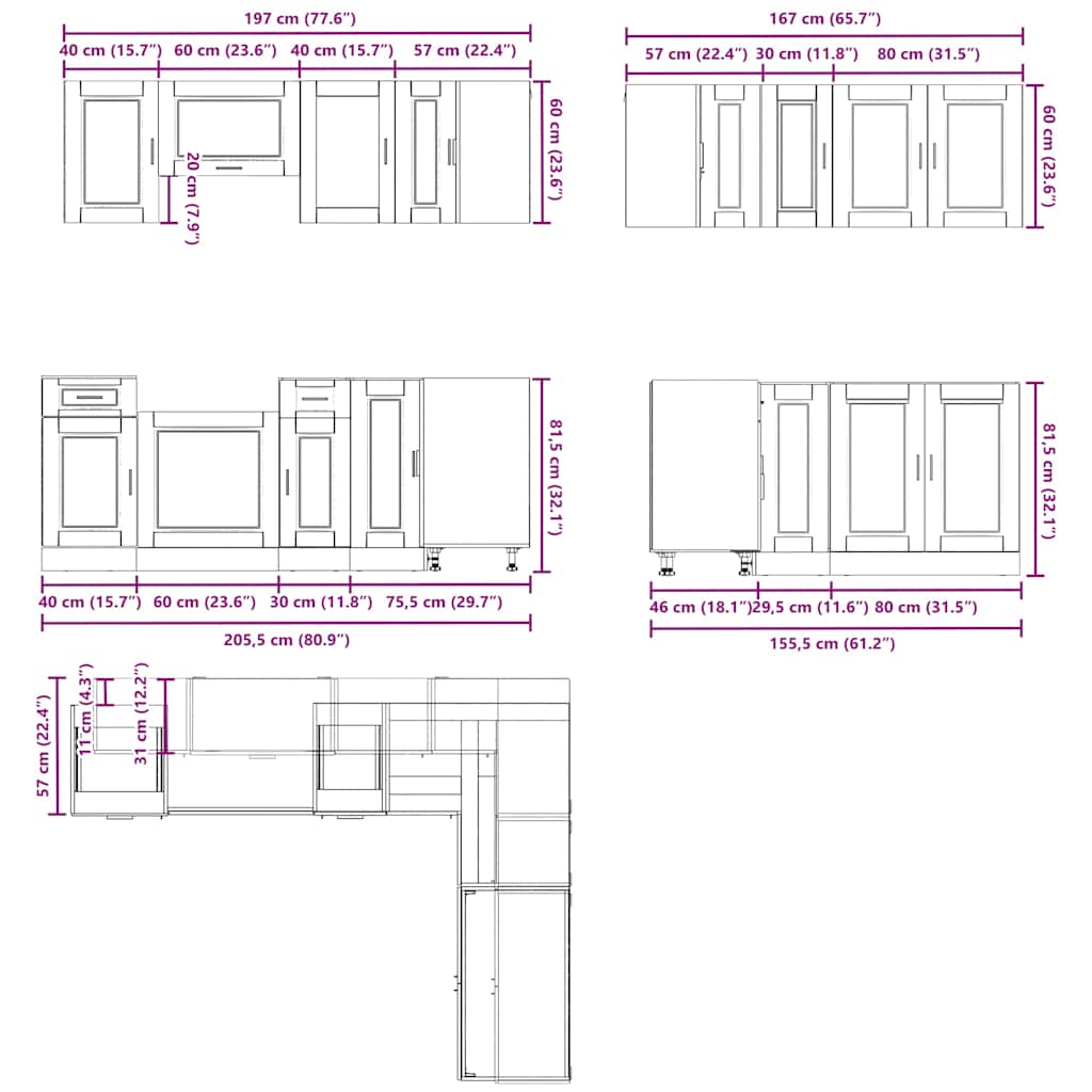 11-delige Keukenkastenset Porto bewerkt hout betongrijs is nu te koop bij PeponiXL, paradijselijk wonen!
