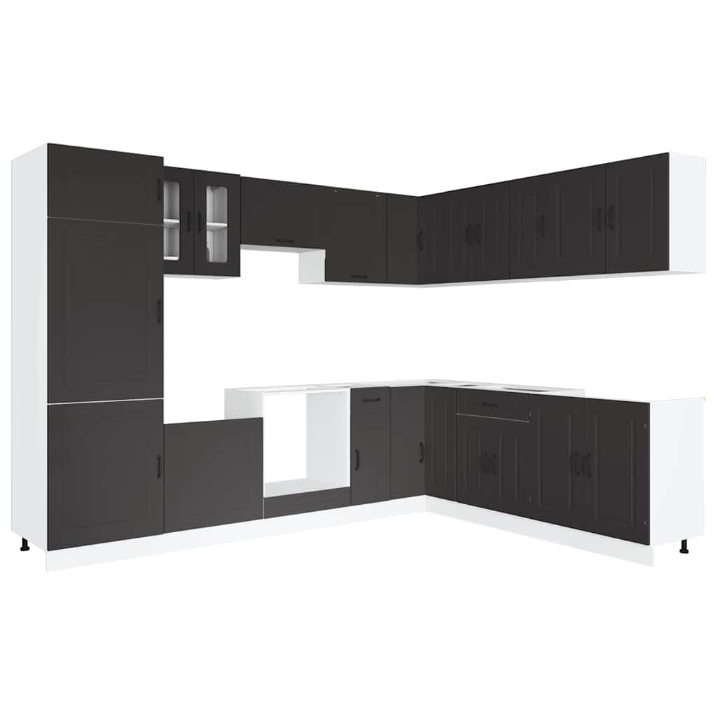 14-delige Keukenkastenset Kalmar bewerkt hout zwart is nu te koop bij PeponiXL, paradijselijk wonen!