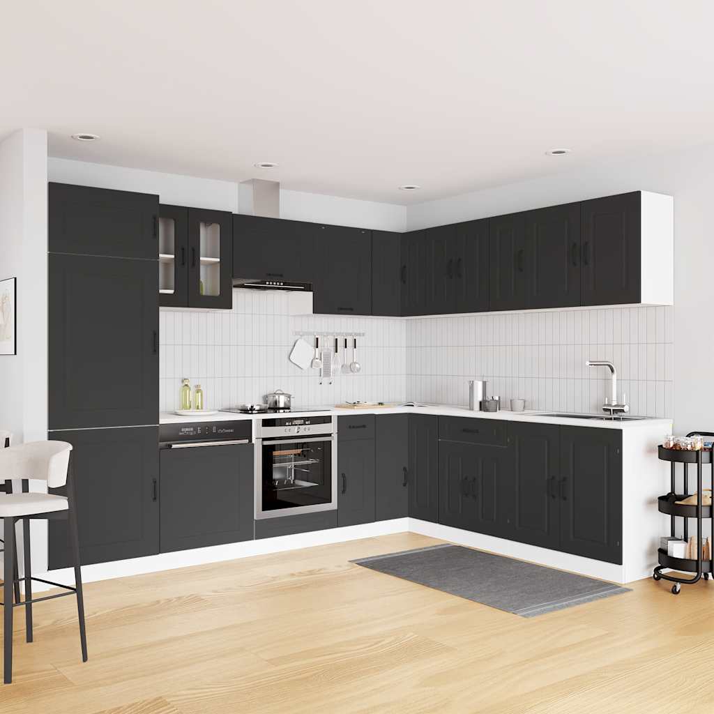 14-delige Keukenkastenset Kalmar bewerkt hout zwart is nu te koop bij PeponiXL, paradijselijk wonen!