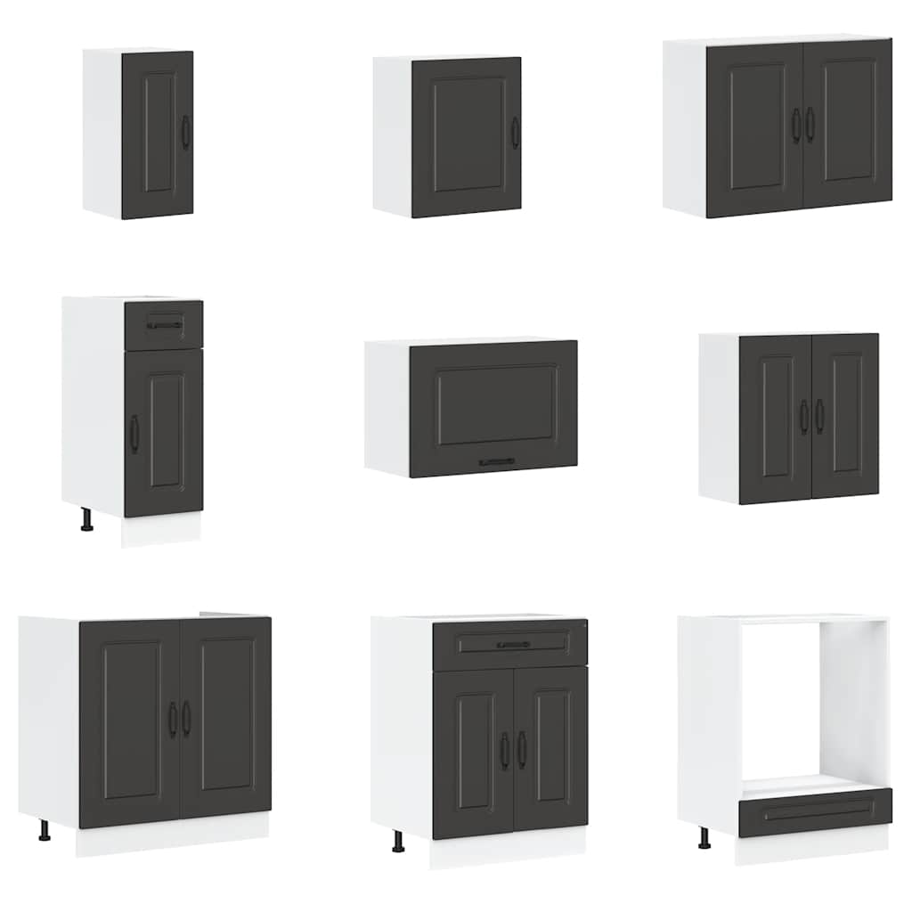 14-delige Keukenkastenset Kalmar bewerkt hout zwart is nu te koop bij PeponiXL, paradijselijk wonen!