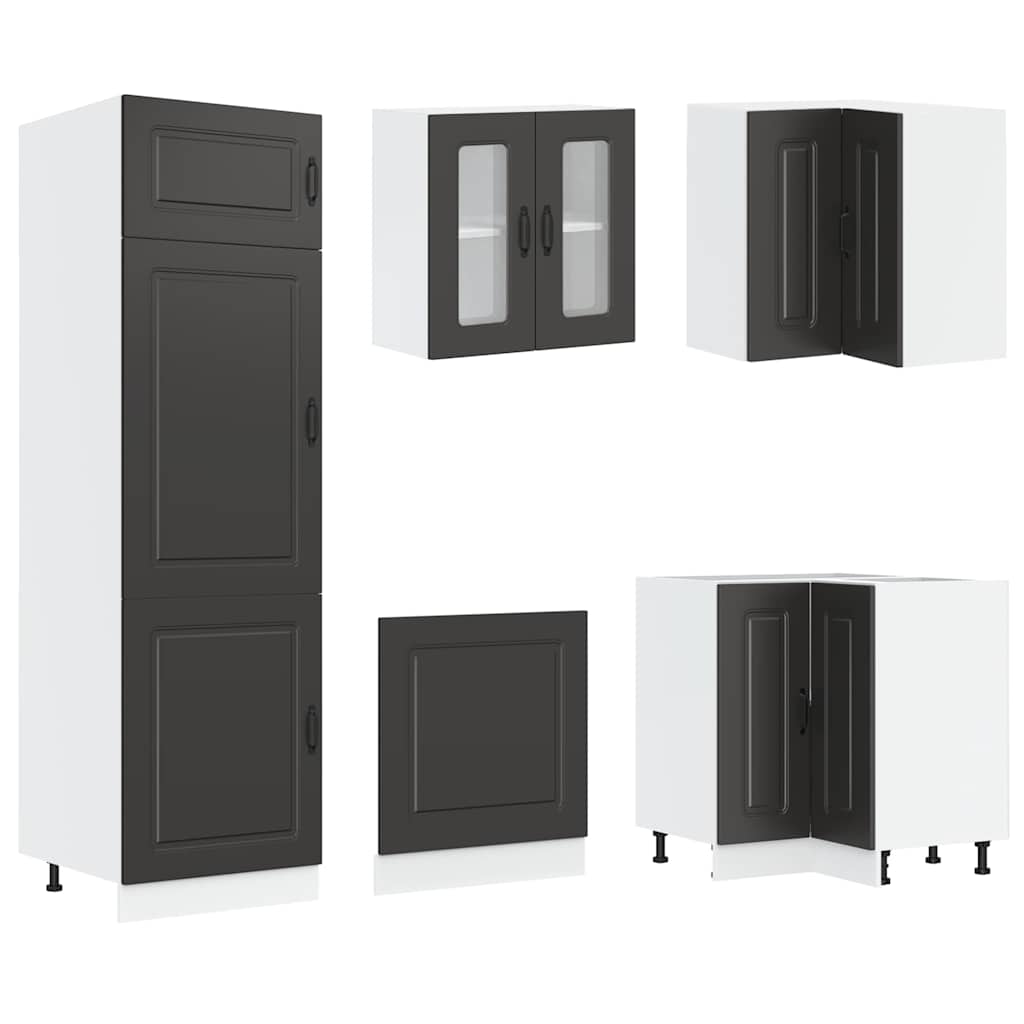 14-delige Keukenkastenset Kalmar bewerkt hout zwart is nu te koop bij PeponiXL, paradijselijk wonen!