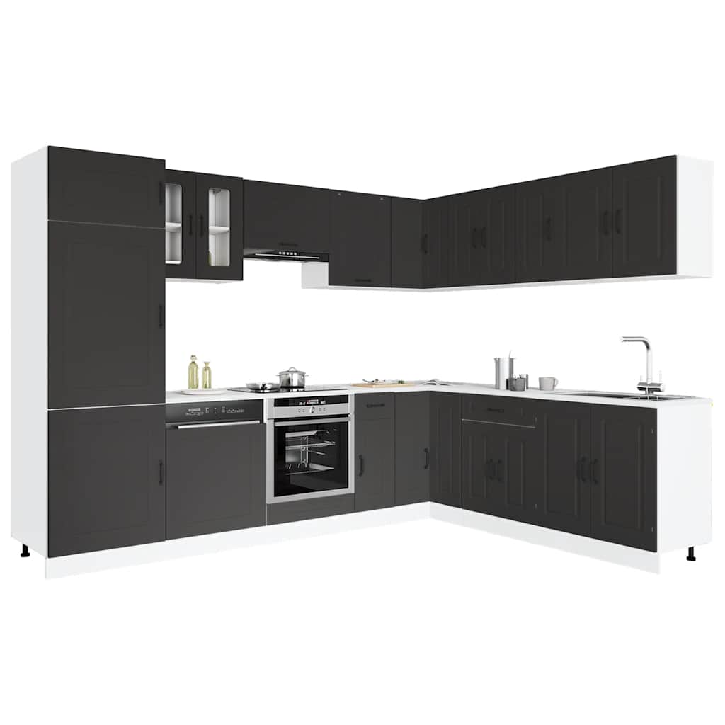 14-delige Keukenkastenset Kalmar bewerkt hout zwart is nu te koop bij PeponiXL, paradijselijk wonen!