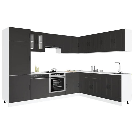 14-delige Keukenkastenset Kalmar bewerkt hout zwart is nu te koop bij PeponiXL, paradijselijk wonen!