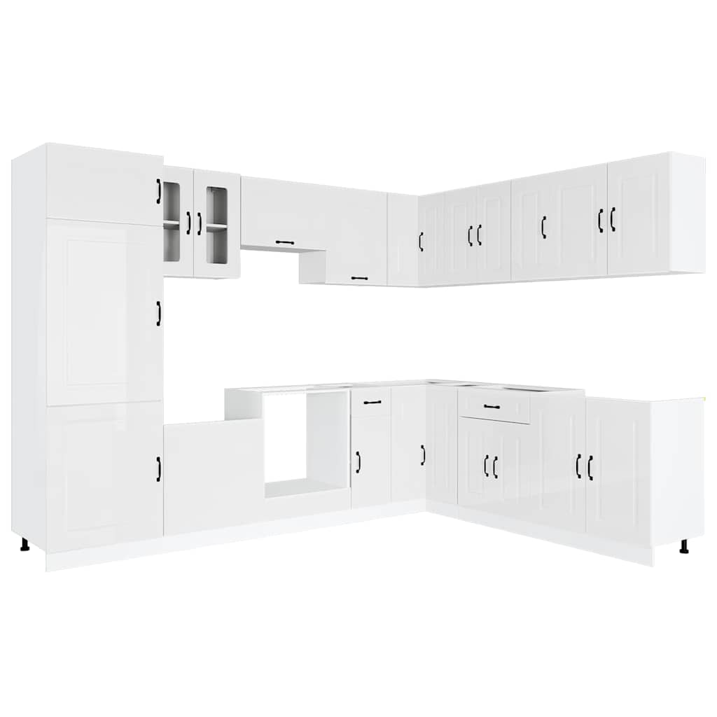 14-delige Keukenkastenset Kalmar bewerkt hout glanzend wit is nu te koop bij PeponiXL, paradijselijk wonen!