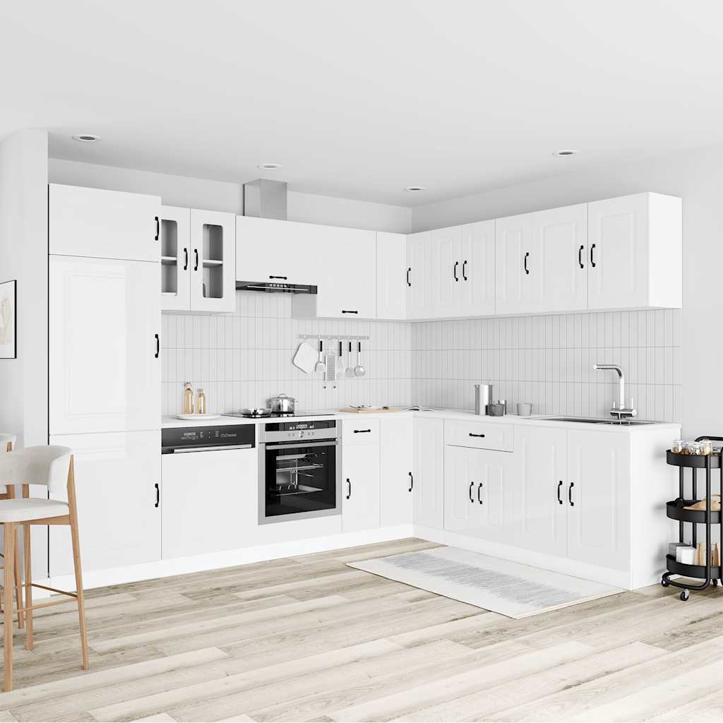 14-delige Keukenkastenset Kalmar bewerkt hout glanzend wit is nu te koop bij PeponiXL, paradijselijk wonen!