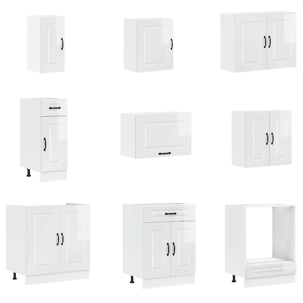 14-delige Keukenkastenset Kalmar bewerkt hout glanzend wit is nu te koop bij PeponiXL, paradijselijk wonen!