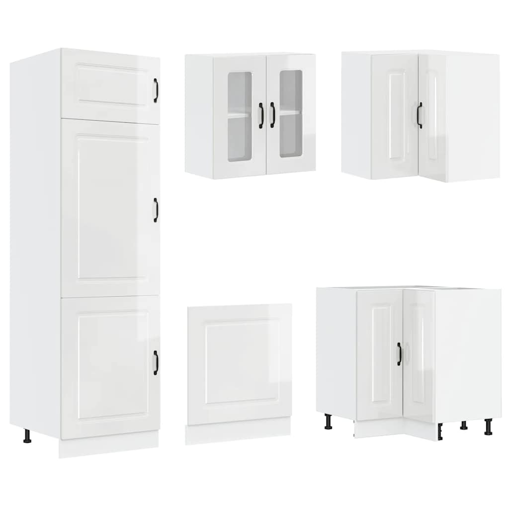 14-delige Keukenkastenset Kalmar bewerkt hout glanzend wit is nu te koop bij PeponiXL, paradijselijk wonen!