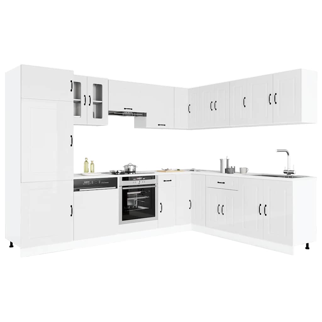 14-delige Keukenkastenset Kalmar bewerkt hout glanzend wit is nu te koop bij PeponiXL, paradijselijk wonen!