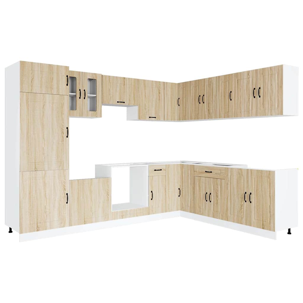 14-delige Keukenkastenset Kalmar bewerkt hout sonoma eikenkleur is nu te koop bij PeponiXL, paradijselijk wonen!