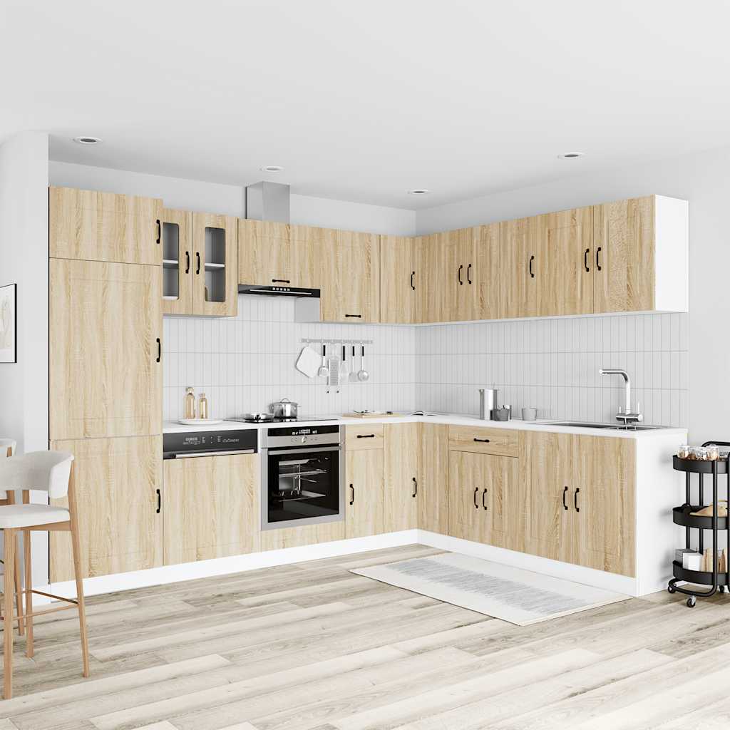 14-delige Keukenkastenset Kalmar bewerkt hout sonoma eikenkleur is nu te koop bij PeponiXL, paradijselijk wonen!