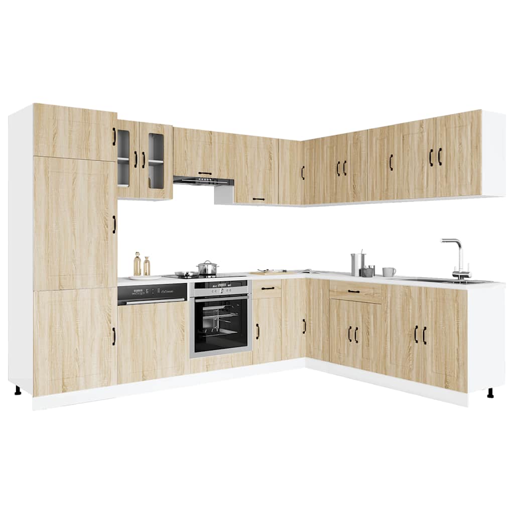 14-delige Keukenkastenset Kalmar bewerkt hout sonoma eikenkleur is nu te koop bij PeponiXL, paradijselijk wonen!