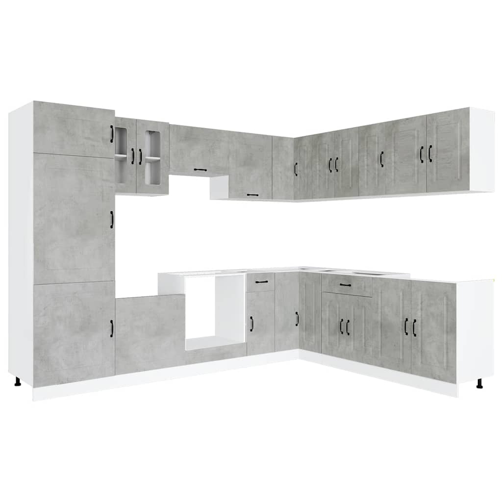 14-delige Keukenkastenset Kalmar bewerkt hout betongrijs is nu te koop bij PeponiXL, paradijselijk wonen!
