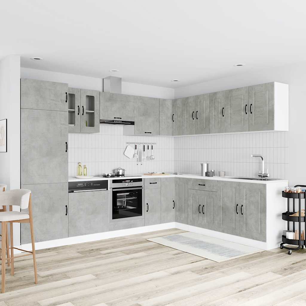 14-delige Keukenkastenset Kalmar bewerkt hout betongrijs is nu te koop bij PeponiXL, paradijselijk wonen!