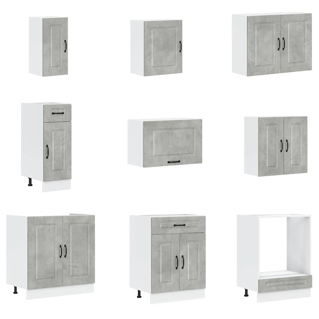 14-delige Keukenkastenset Kalmar bewerkt hout betongrijs is nu te koop bij PeponiXL, paradijselijk wonen!