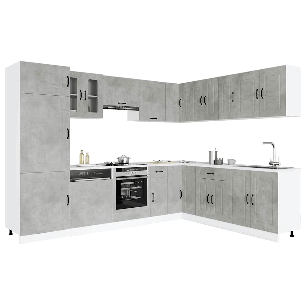 14-delige Keukenkastenset Kalmar bewerkt hout betongrijs is nu te koop bij PeponiXL, paradijselijk wonen!