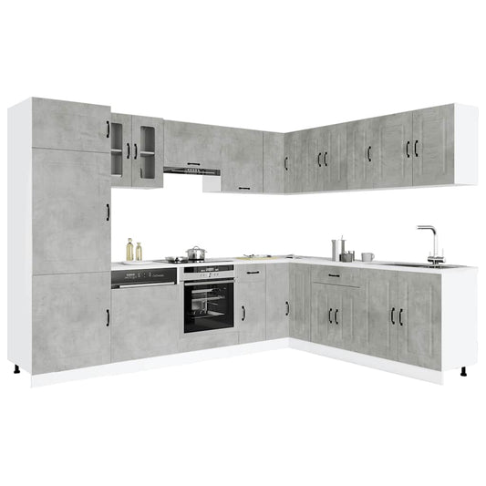 14-delige Keukenkastenset Kalmar bewerkt hout betongrijs is nu te koop bij PeponiXL, paradijselijk wonen!