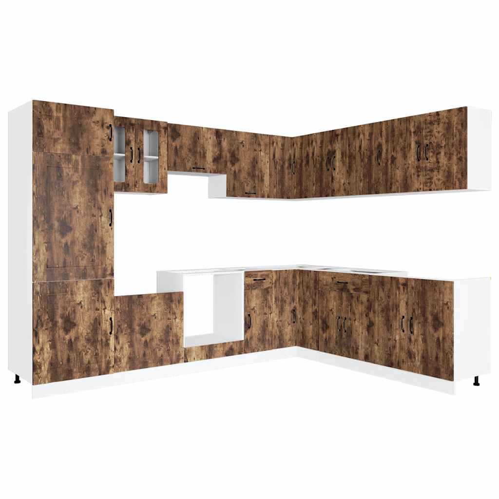 14-delige Keukenkastenset Kalmar bewerkt hout gerookt eiken is nu te koop bij PeponiXL, paradijselijk wonen!