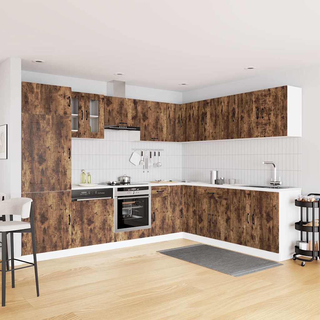 14-delige Keukenkastenset Kalmar bewerkt hout gerookt eiken is nu te koop bij PeponiXL, paradijselijk wonen!