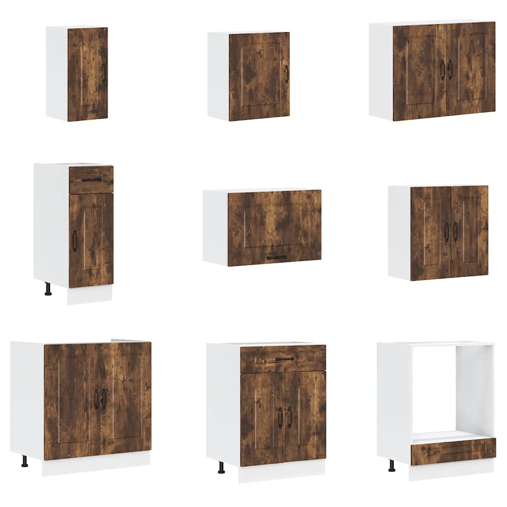 14-delige Keukenkastenset Kalmar bewerkt hout gerookt eiken is nu te koop bij PeponiXL, paradijselijk wonen!