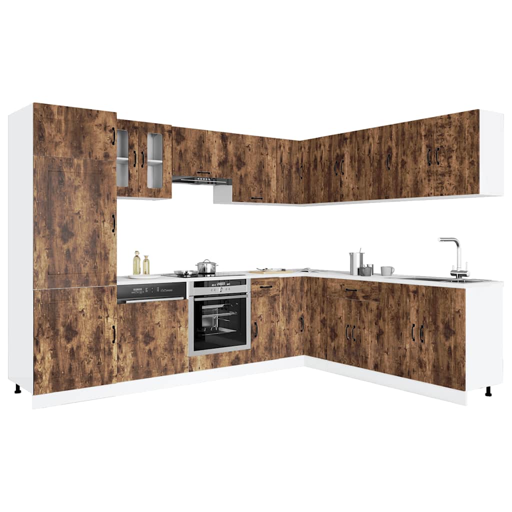 14-delige Keukenkastenset Kalmar bewerkt hout gerookt eiken is nu te koop bij PeponiXL, paradijselijk wonen!