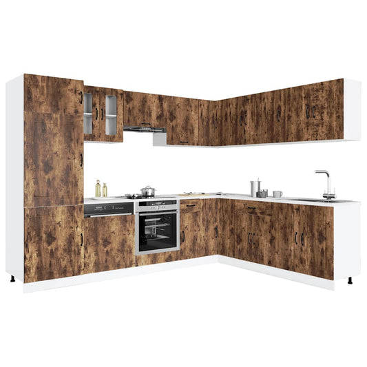 14-delige Keukenkastenset Kalmar bewerkt hout gerookt eiken is nu te koop bij PeponiXL, paradijselijk wonen!