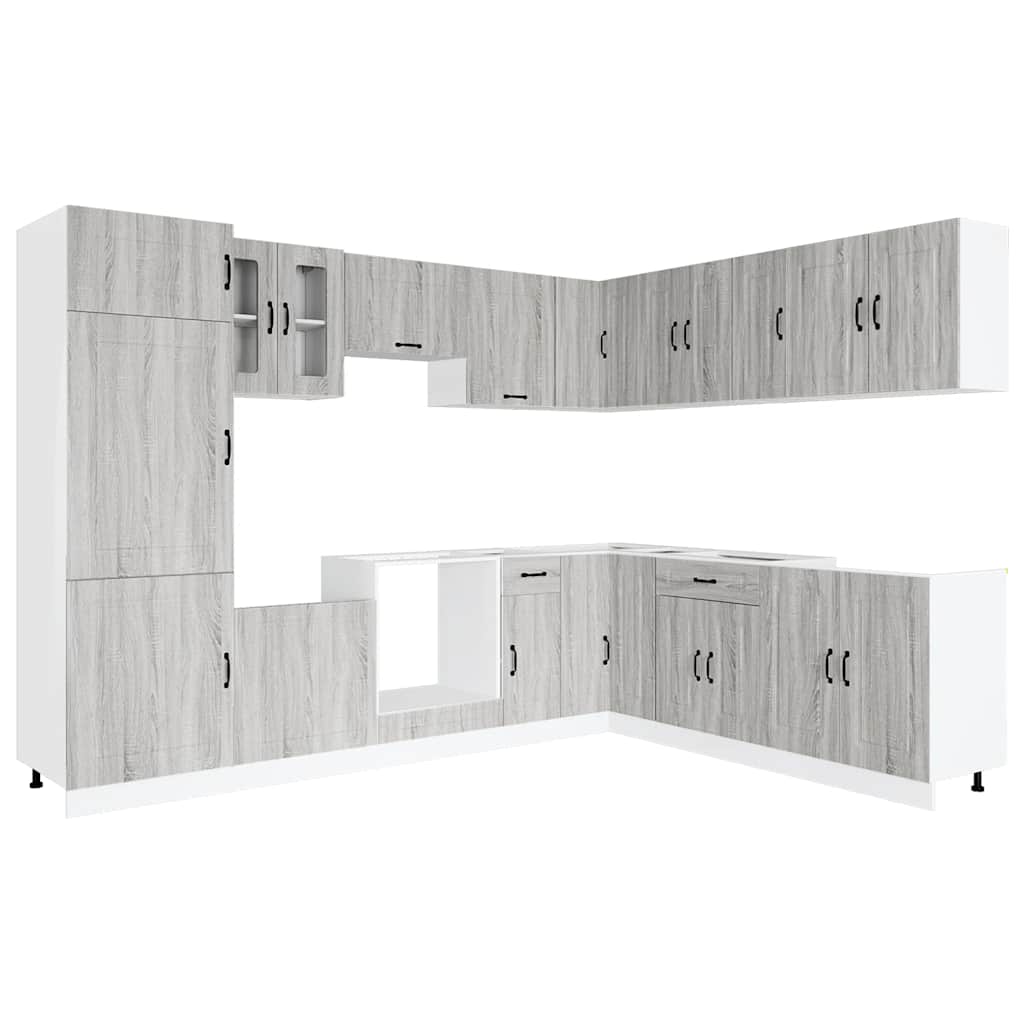 14-delige Keukenkastenset Kalmar bewerkt hout grijs sonomaeiken is nu te koop bij PeponiXL, paradijselijk wonen!