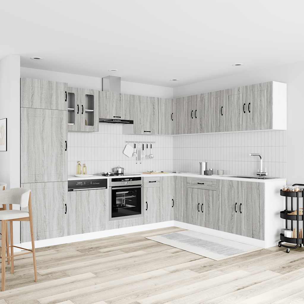 14-delige Keukenkastenset Kalmar bewerkt hout grijs sonomaeiken is nu te koop bij PeponiXL, paradijselijk wonen!