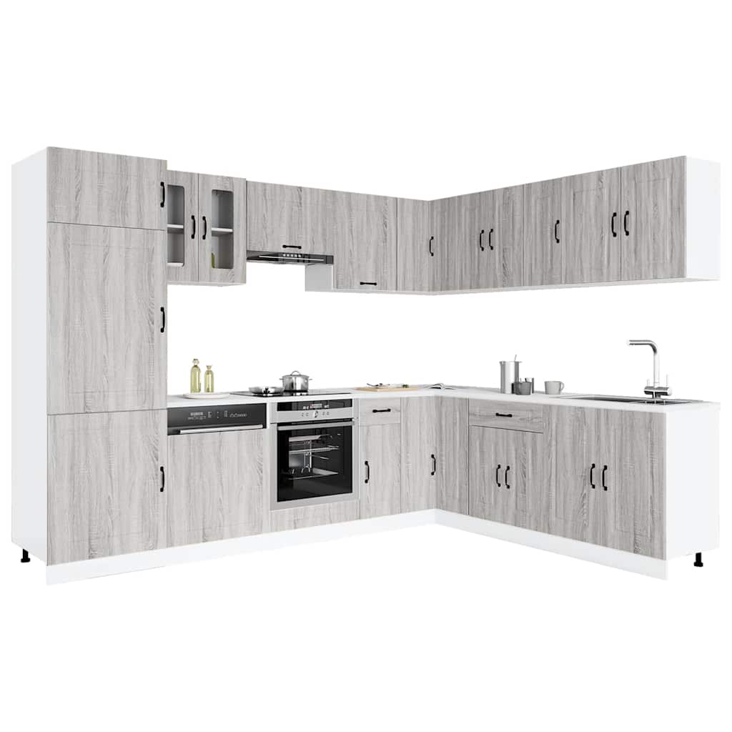 14-delige Keukenkastenset Kalmar bewerkt hout grijs sonomaeiken is nu te koop bij PeponiXL, paradijselijk wonen!