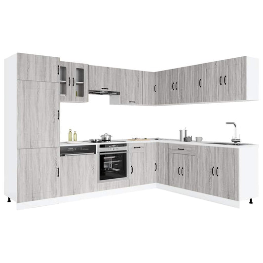 14-delige Keukenkastenset Kalmar bewerkt hout grijs sonomaeiken is nu te koop bij PeponiXL, paradijselijk wonen!