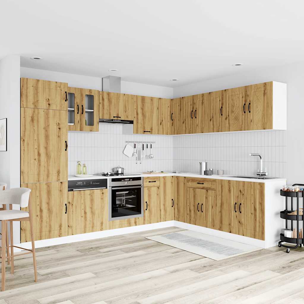 14-delige Keukenkastenset Kalmar bewerkt hout artisanaal eiken is nu te koop bij PeponiXL, paradijselijk wonen!