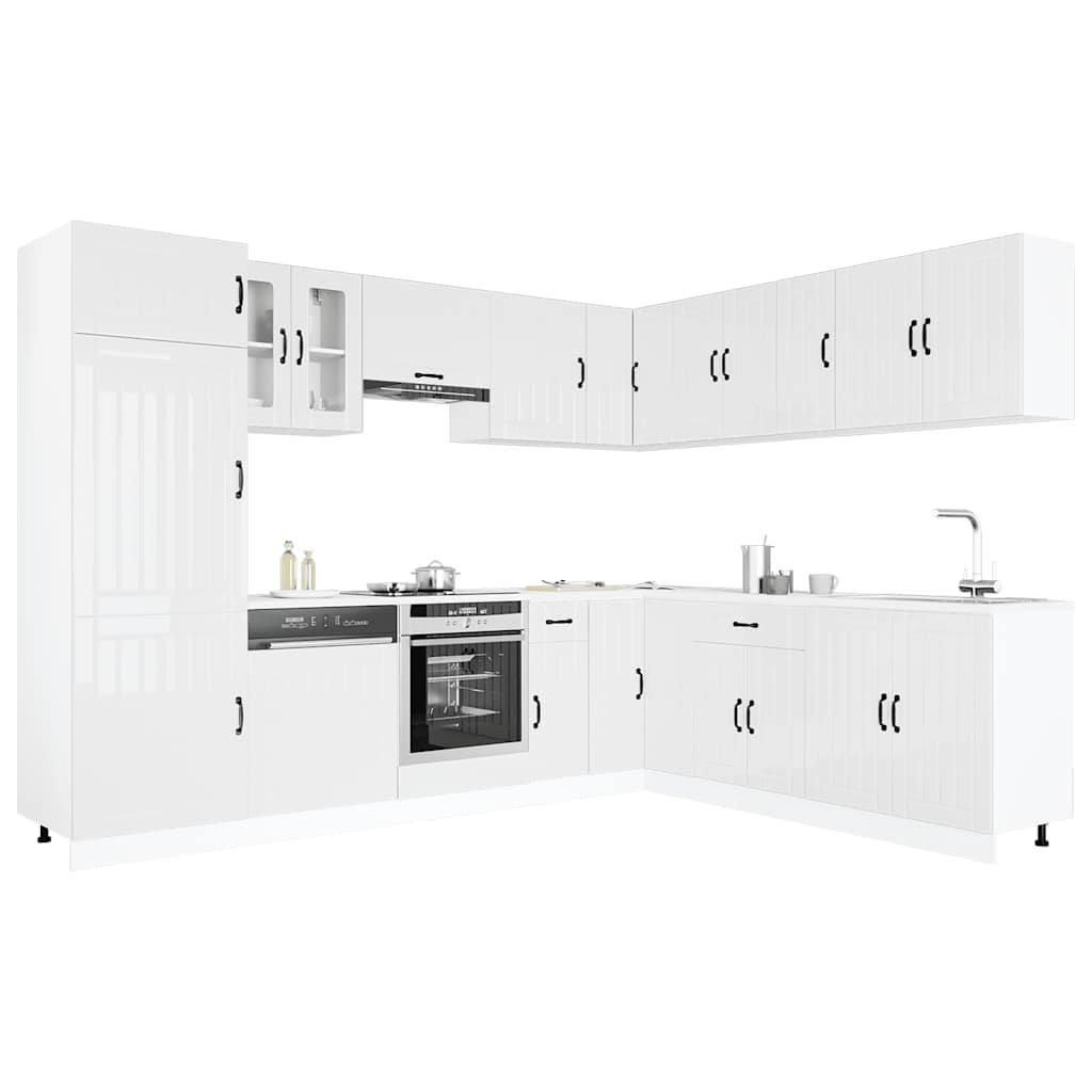 14-delige Keukenkastenset Lucca bewerkt hout glanzend wit is nu te koop bij PeponiXL, paradijselijk wonen!