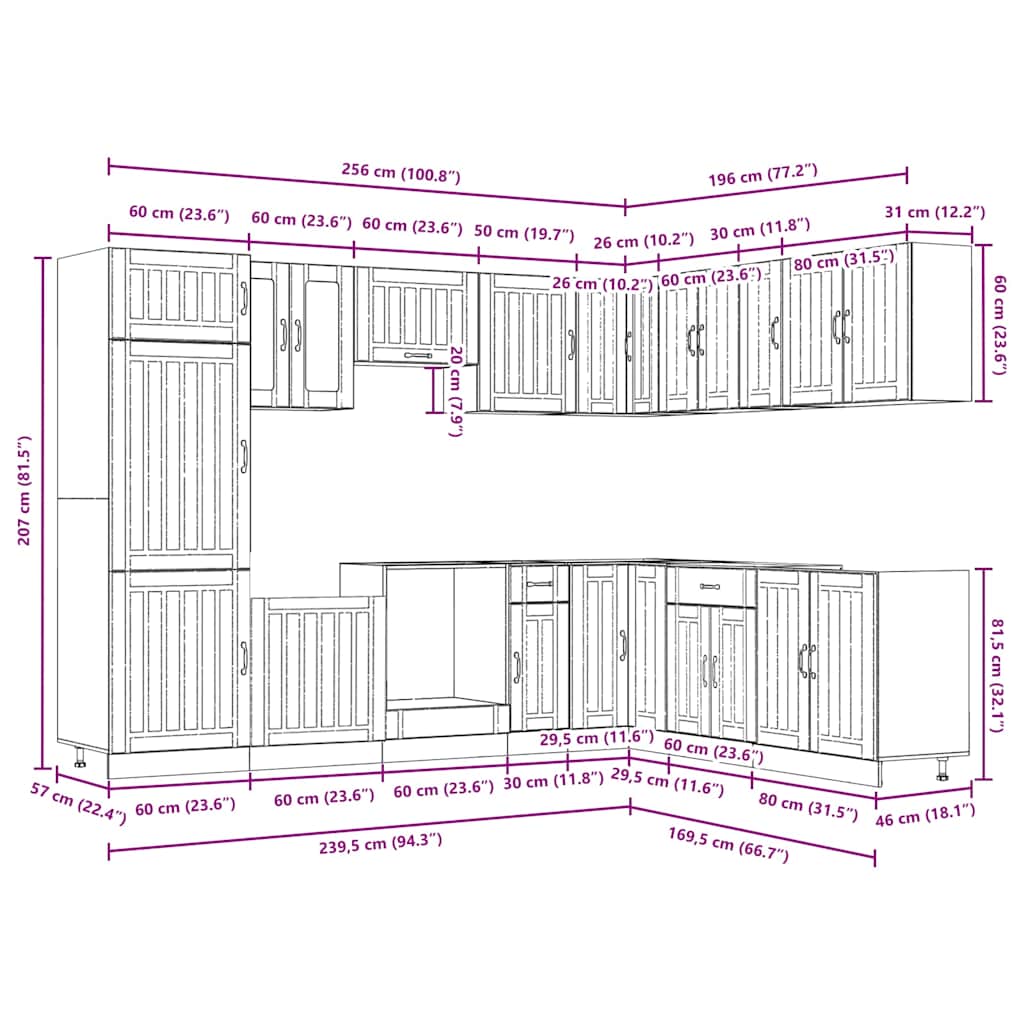 14-delige Keukenkastenset Lucca bewerkt hout sonoma eikenkleur is nu te koop bij PeponiXL, paradijselijk wonen!