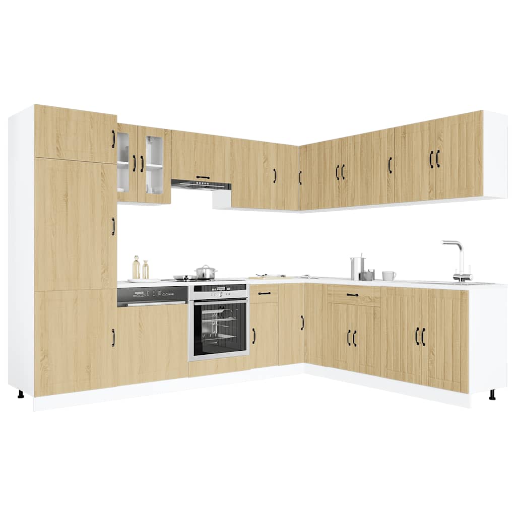 14-delige Keukenkastenset Lucca bewerkt hout sonoma eikenkleur is nu te koop bij PeponiXL, paradijselijk wonen!