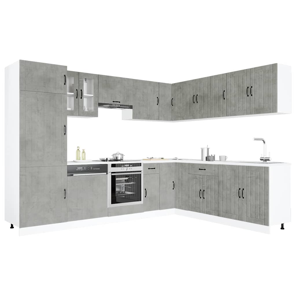 14-delige Keukenkastenset Lucca bewerkt hout betongrijs is nu te koop bij PeponiXL, paradijselijk wonen!