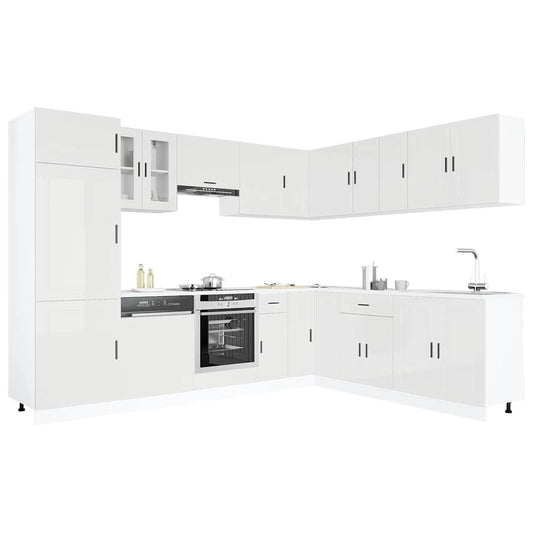 14-delige Keukenkastenset Porto bewerkt hout glanzend wit is nu te koop bij PeponiXL, paradijselijk wonen!