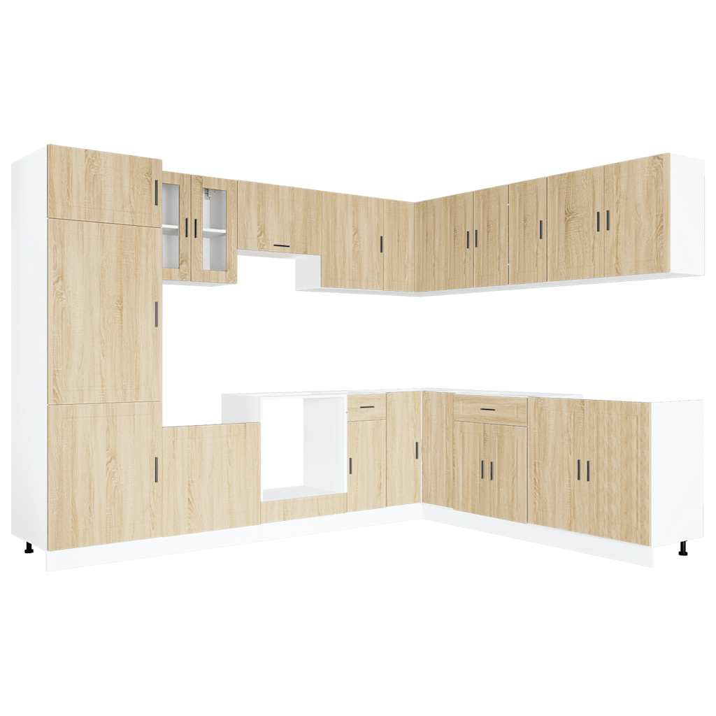 14-delige Keukenkastenset Porto bewerkt hout sonoma eikenkleur is nu te koop bij PeponiXL, paradijselijk wonen!