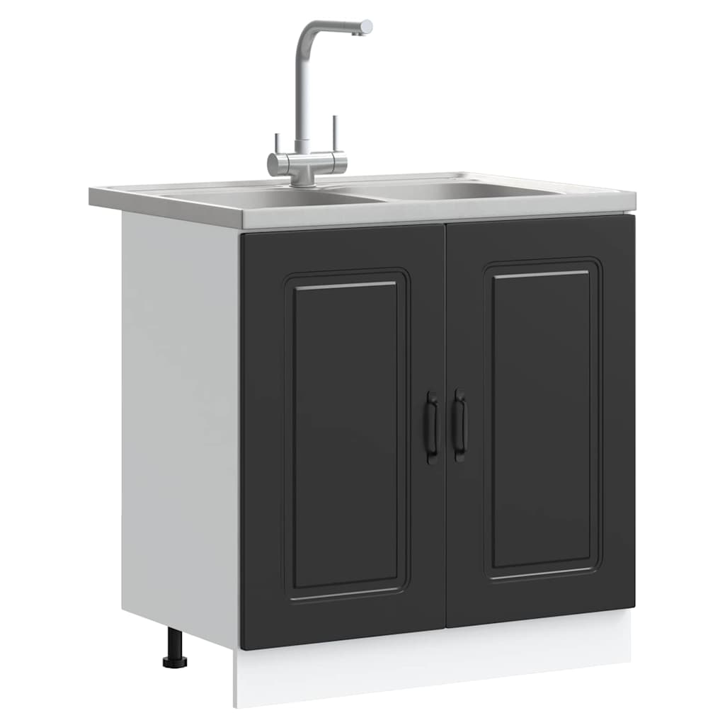 Keukenkast Kalmar Zwart 80 x 46 x 81,5 cm Bewerkt hout is nu te koop bij PeponiXL, paradijselijk wonen!