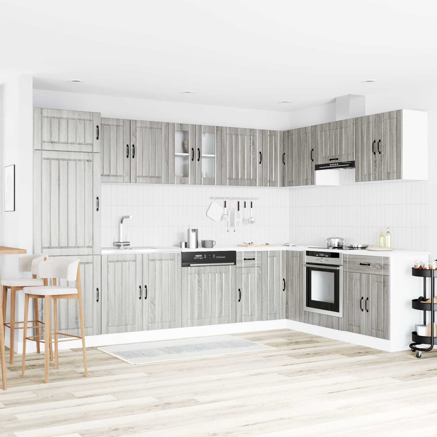 Wastafel onderkast Lucca 2 pcs Grijs Sonoma Bewerkt hout is nu te koop bij PeponiXL, paradijselijk wonen!