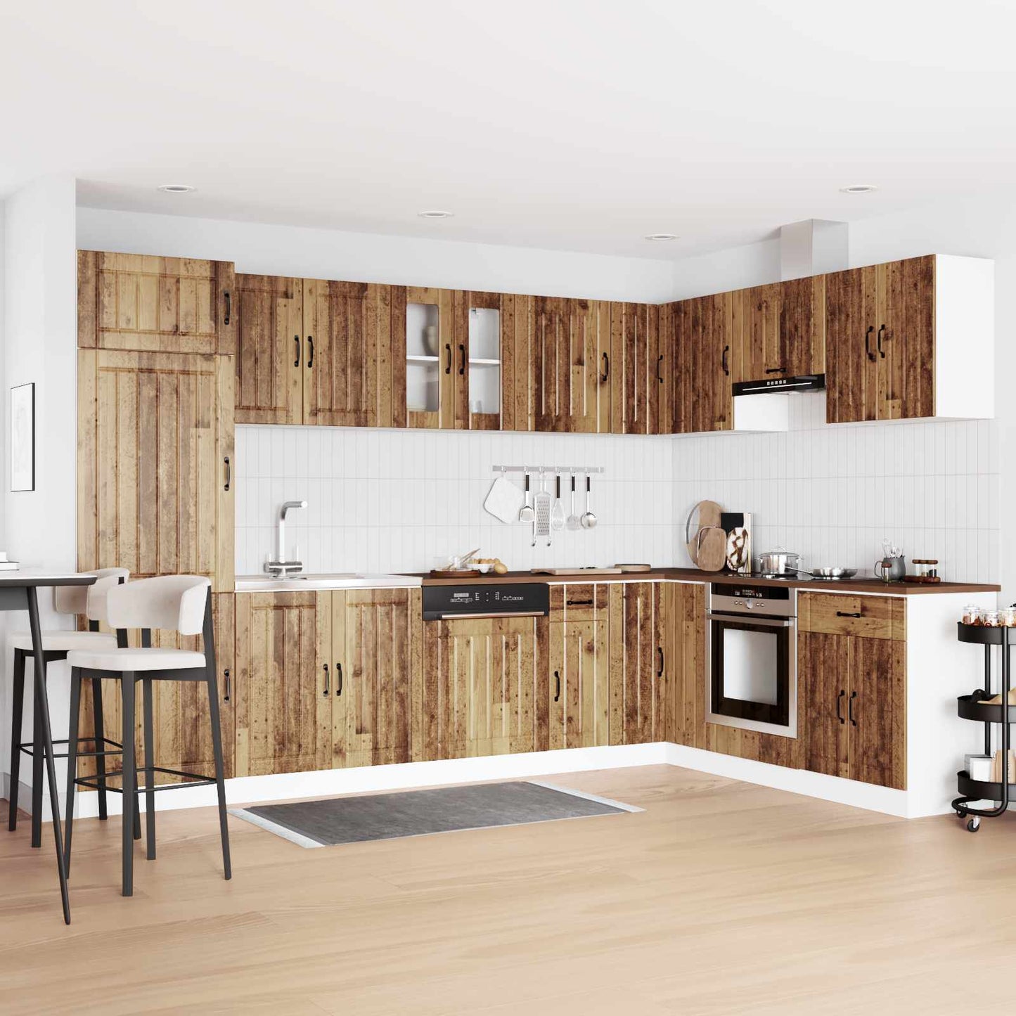Wastafel onderkast met opslag Lucca 2 pcs Oudhout Bewerkt hout is nu te koop bij PeponiXL, paradijselijk wonen!