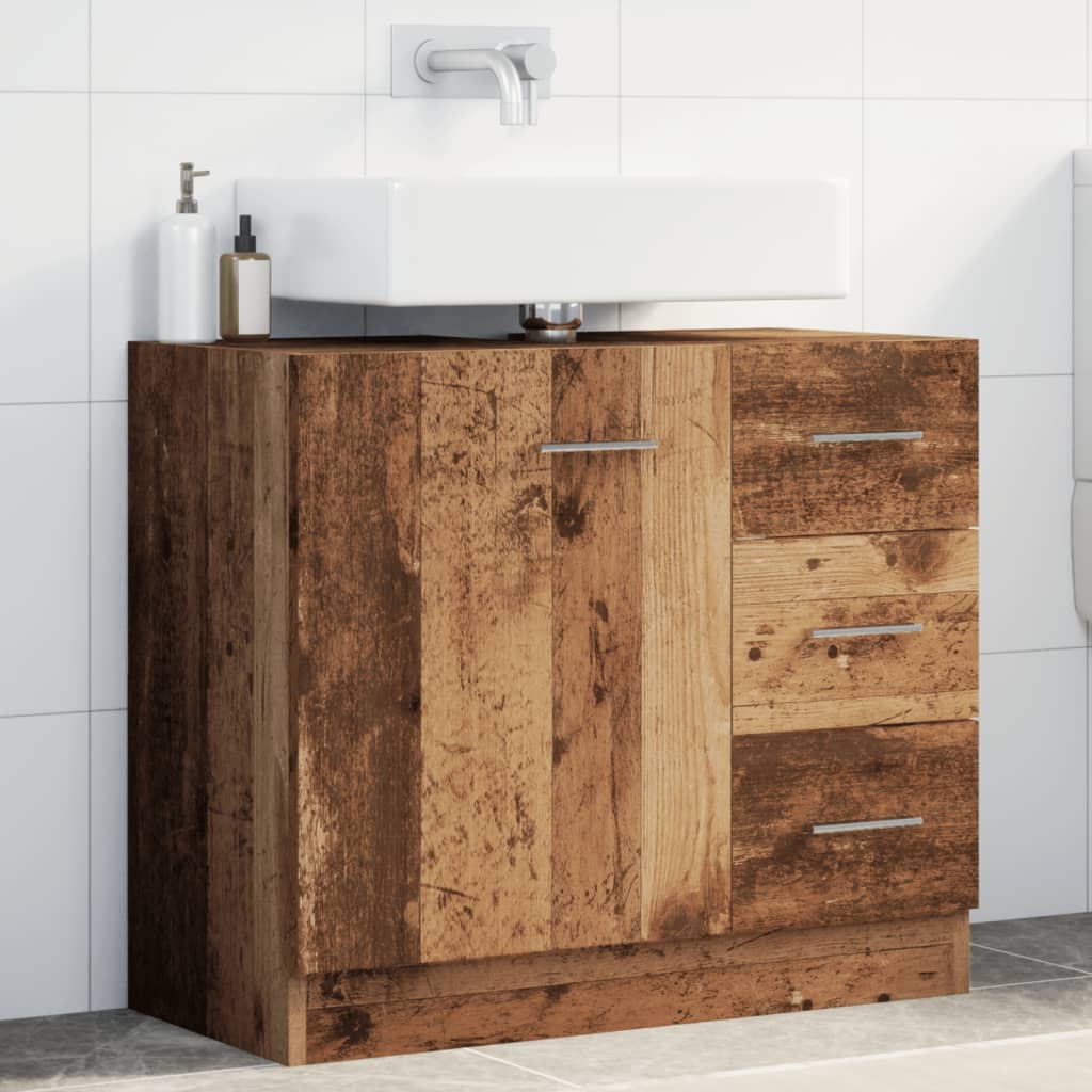 Wastafelkast 63x30x54 cm bewerkt hout oud houtkleurig is nu te koop bij PeponiXL, paradijselijk wonen!