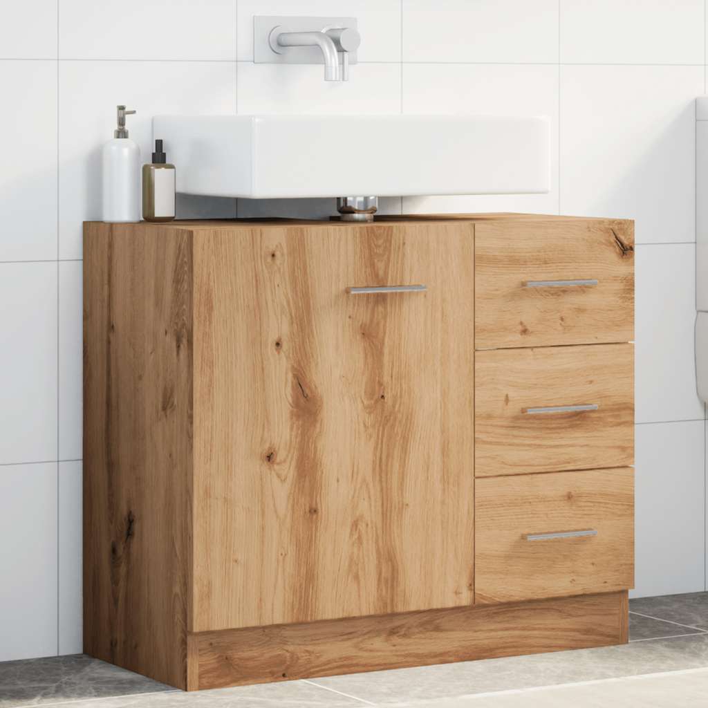 Wastafelkast 63x30x54 cm bewerkt hout artisanaal eikenkleur is nu te koop bij PeponiXL, paradijselijk wonen!